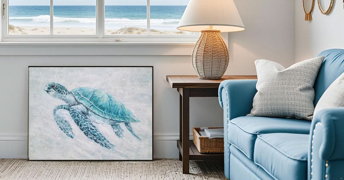 Sea Turtle Wall Art Extra Large Hand-Painted Teal Canvas – image 9