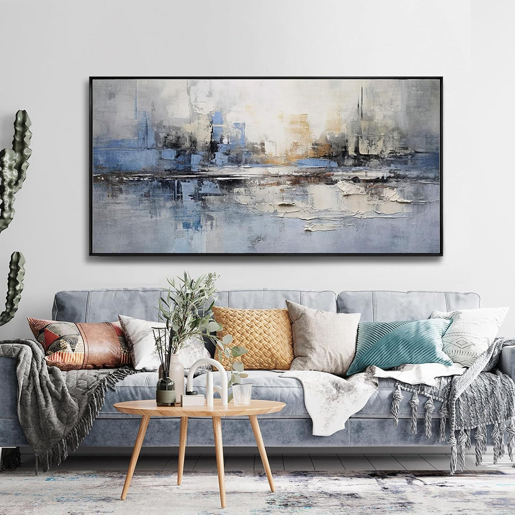 Standard Abstract Wall Art 20x40 Framed Blue Gray Canvas – image 2