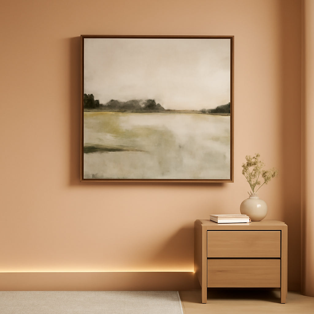 Landscape Wall Art 40x20 Framed Neutral Canvas for Living Room – main view
