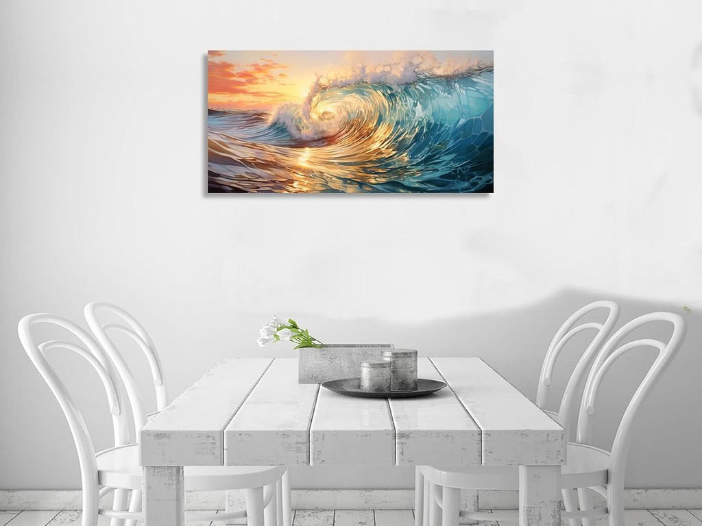 Ocean Waves Sunset Coastal Wall Art 71x36 Canvas for Living Room – image 5
