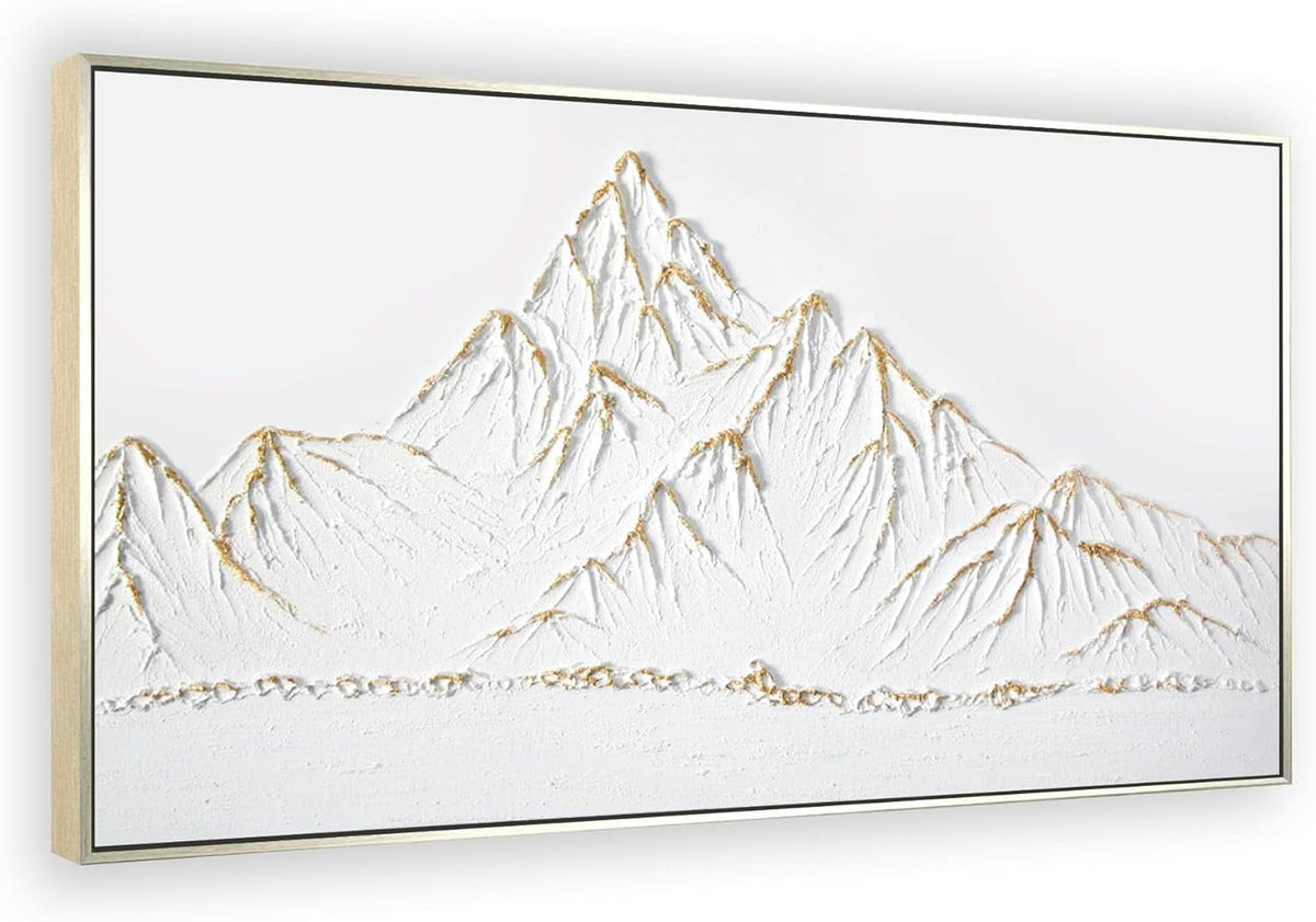 Textured Landscape Wall Art 48x24 Hand-Painted Framed White Gold – image 2