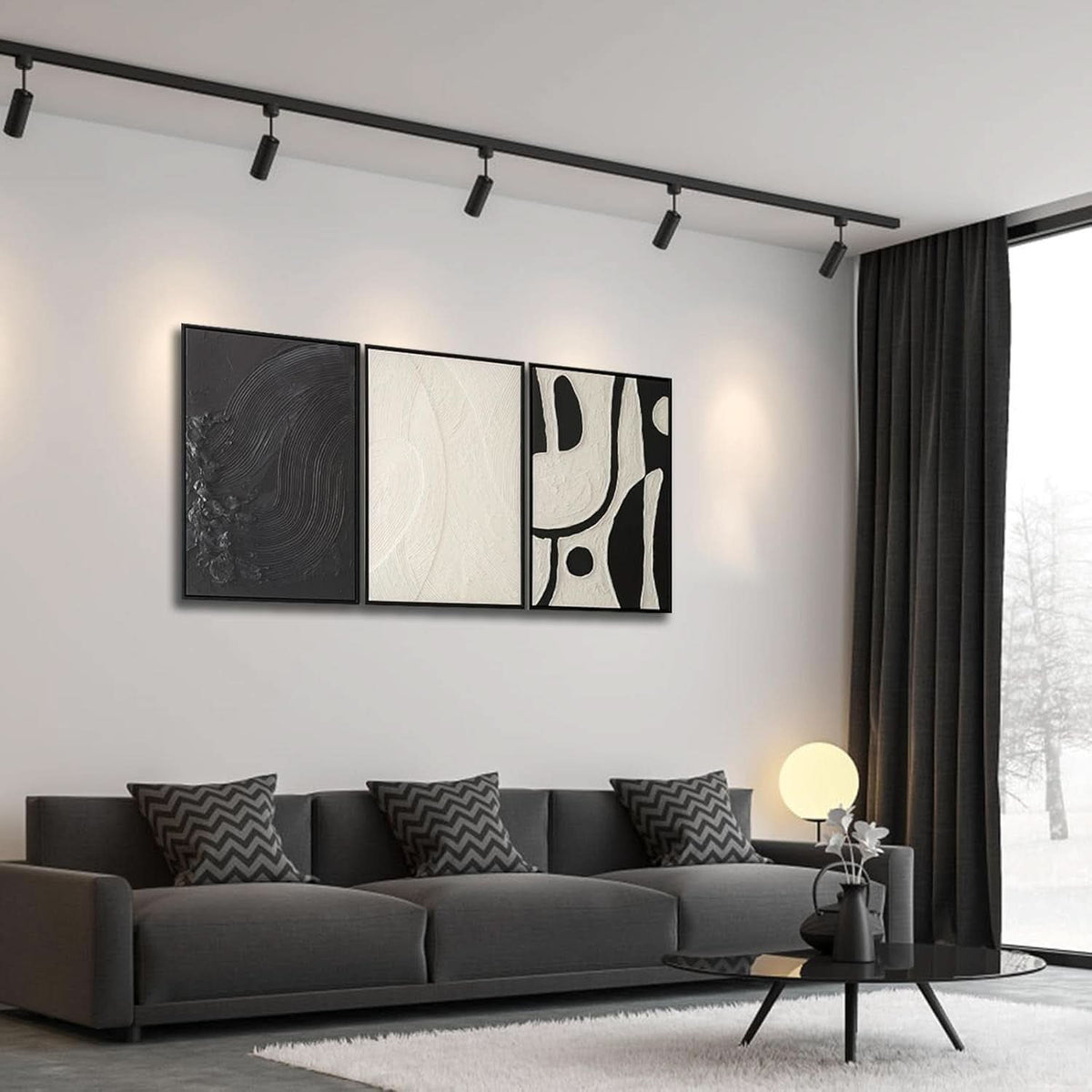 Black and White Abstract Wall Art Set of 3 Framed, 20x30 in – image 5