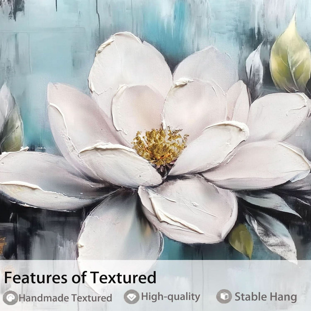 Magnolia Textured Floral Wall Art 40x20 Hand-Painted Framed Teal – image 3