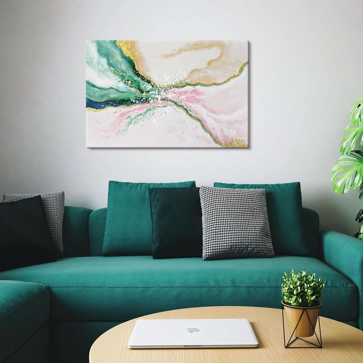 Emerald-Green Abstract Wall Art 36x24 Hand-Painted Green Canvas – image 7