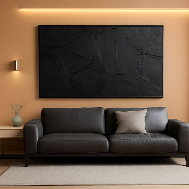 Abstract Wall Art 59x29 Hand-Painted Black Canvas for Living Room – main view