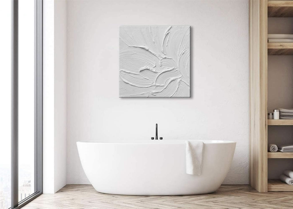 Textured Canvas Wall Art 20x20 Hand-Painted White for Living Room – image 5
