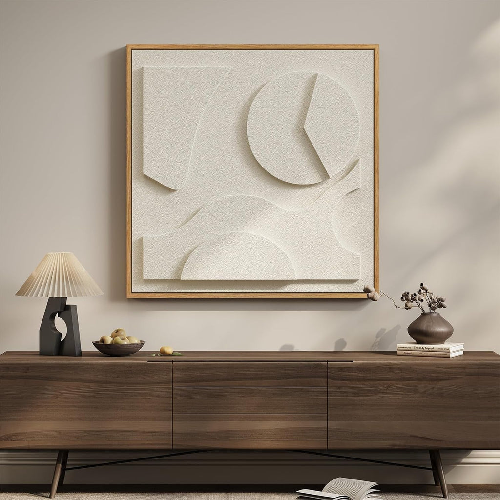 Geometric Relief Textured Modern Wall Art 30x30 White – main view