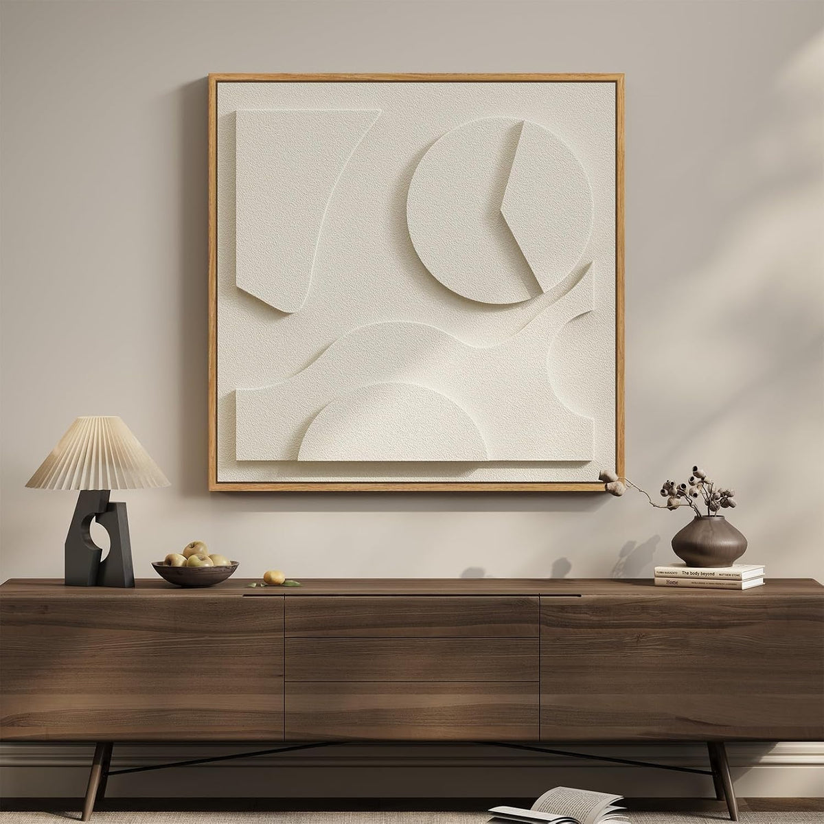 Geometric Relief Textured Modern Wall Art 30x30 White – main view