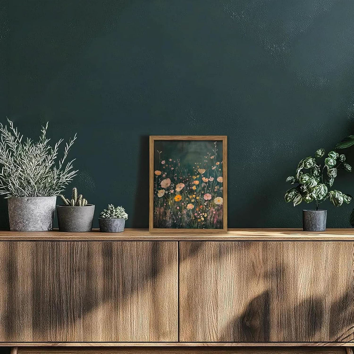Wildflower Floral Wall Art Framed Emerald Green for Living Room – image 2