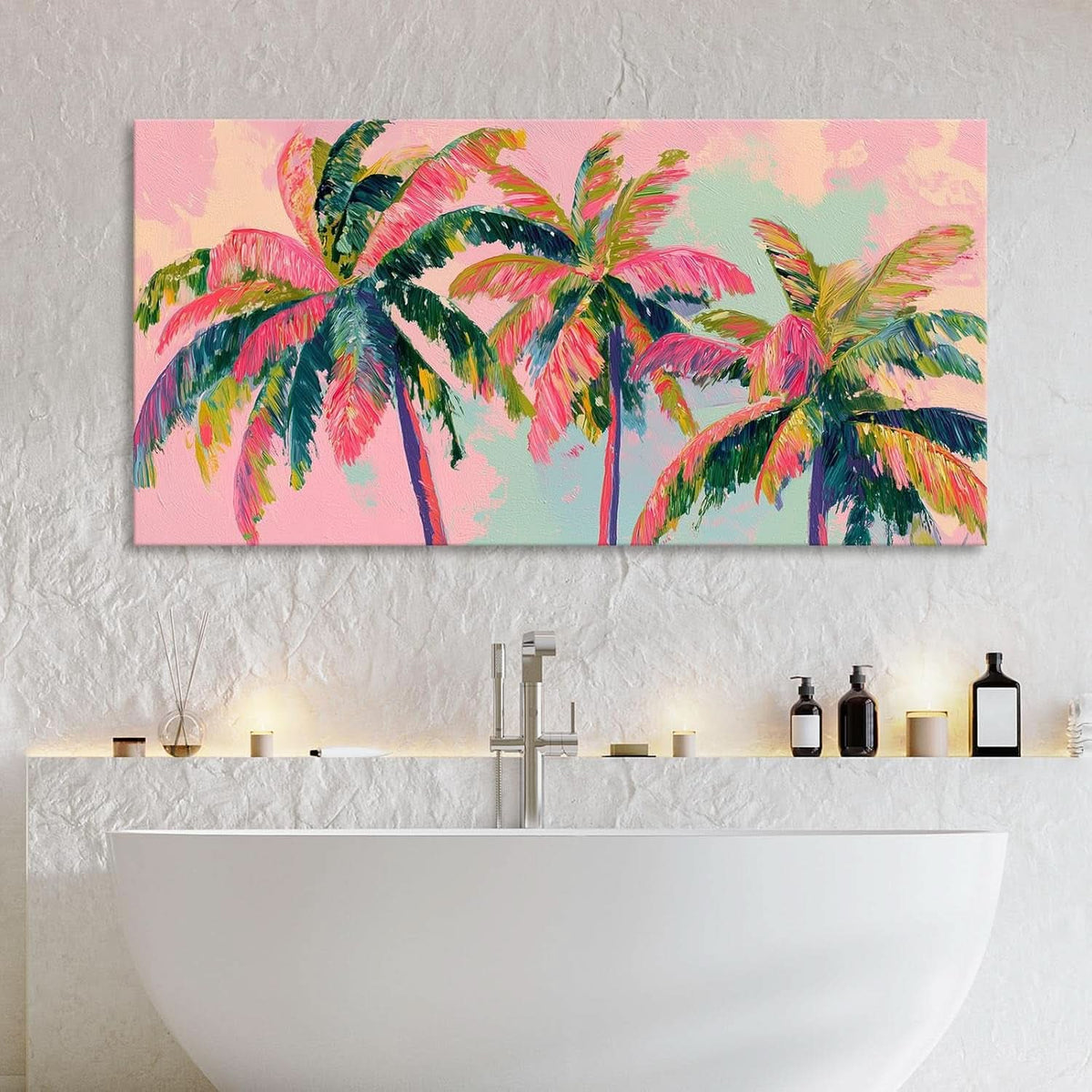 Seascape Palm Tree Coastal Wall Art Framed Pink Canvas – image 6