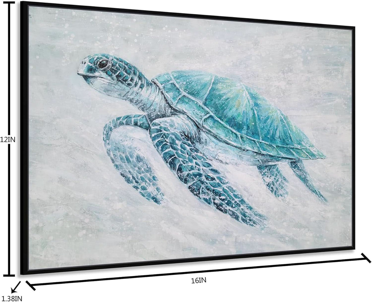 Sea Turtle Wall Art Extra Large Hand-Painted Teal Canvas – image 2
