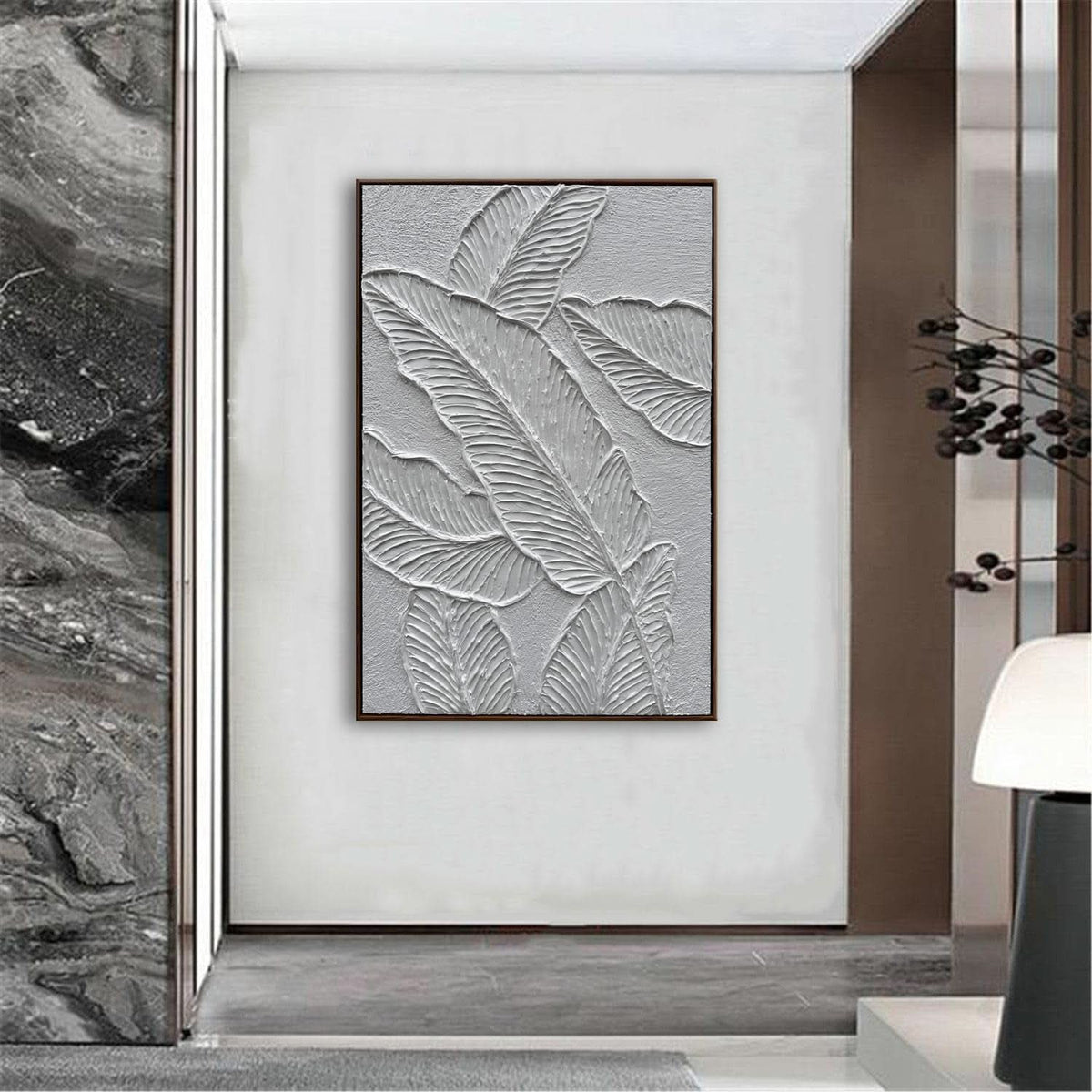 Matte Sleek Textured Canvas Wall Art 24x36 Framed White – image 3