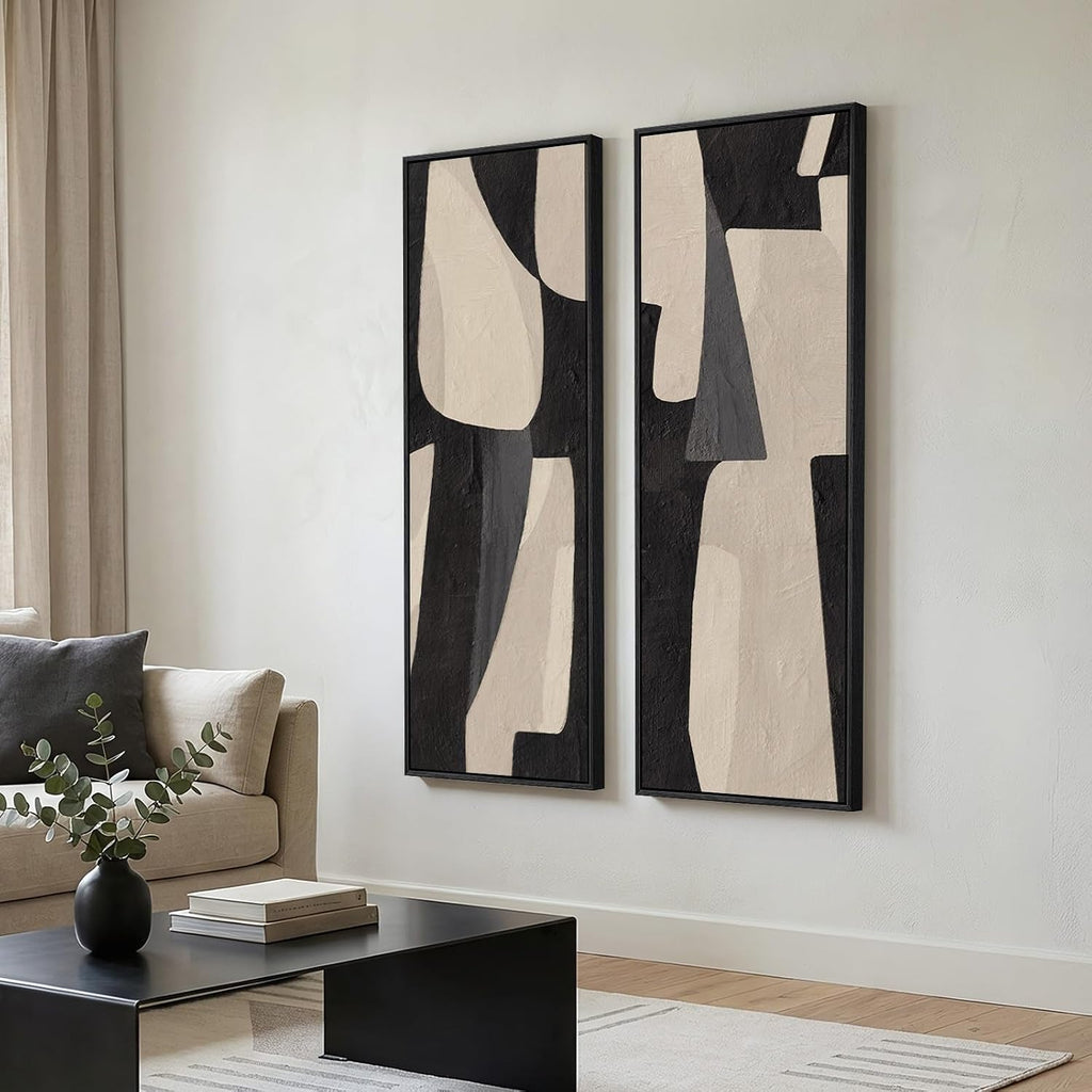 Canvas Wall Art Set of 2 Framed Black Beige, 20x60 in – image 2