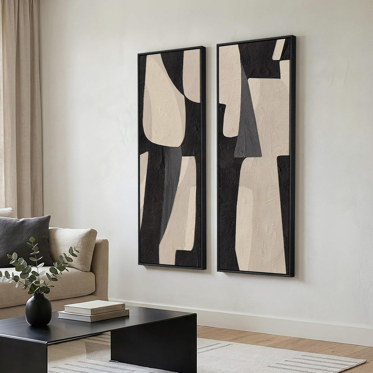 Canvas Wall Art Set of 2 Framed Black Beige, 20x60 in – image 2