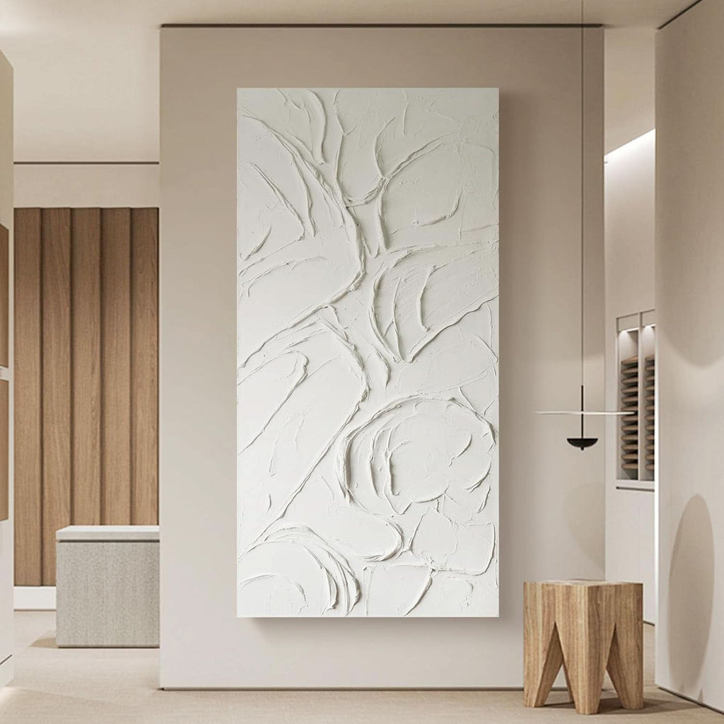 Textured Abstract Wall Art 58x29 Hand-Painted White – image 2