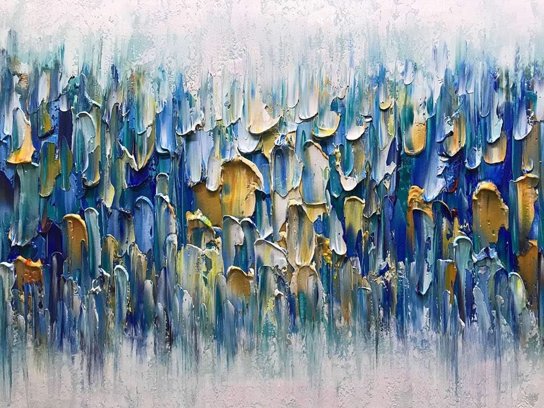 Gradient Palette Abstract Wall Art 30x60 Hand-Painted Teal Blue Canvas – image 2