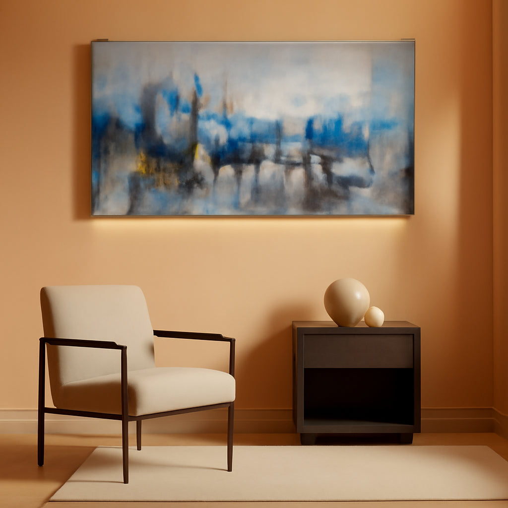 Cityscape Wall Art 24x48 Gray Blue Canvas for Living Room – main view