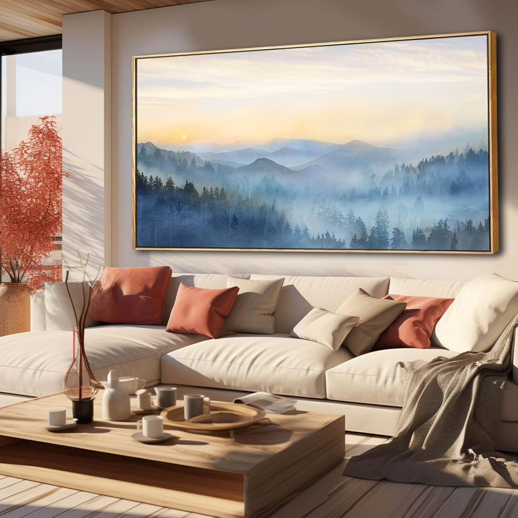 Mountain Landscape Wall Art Extra Large Hand-Painted Blue – image 5