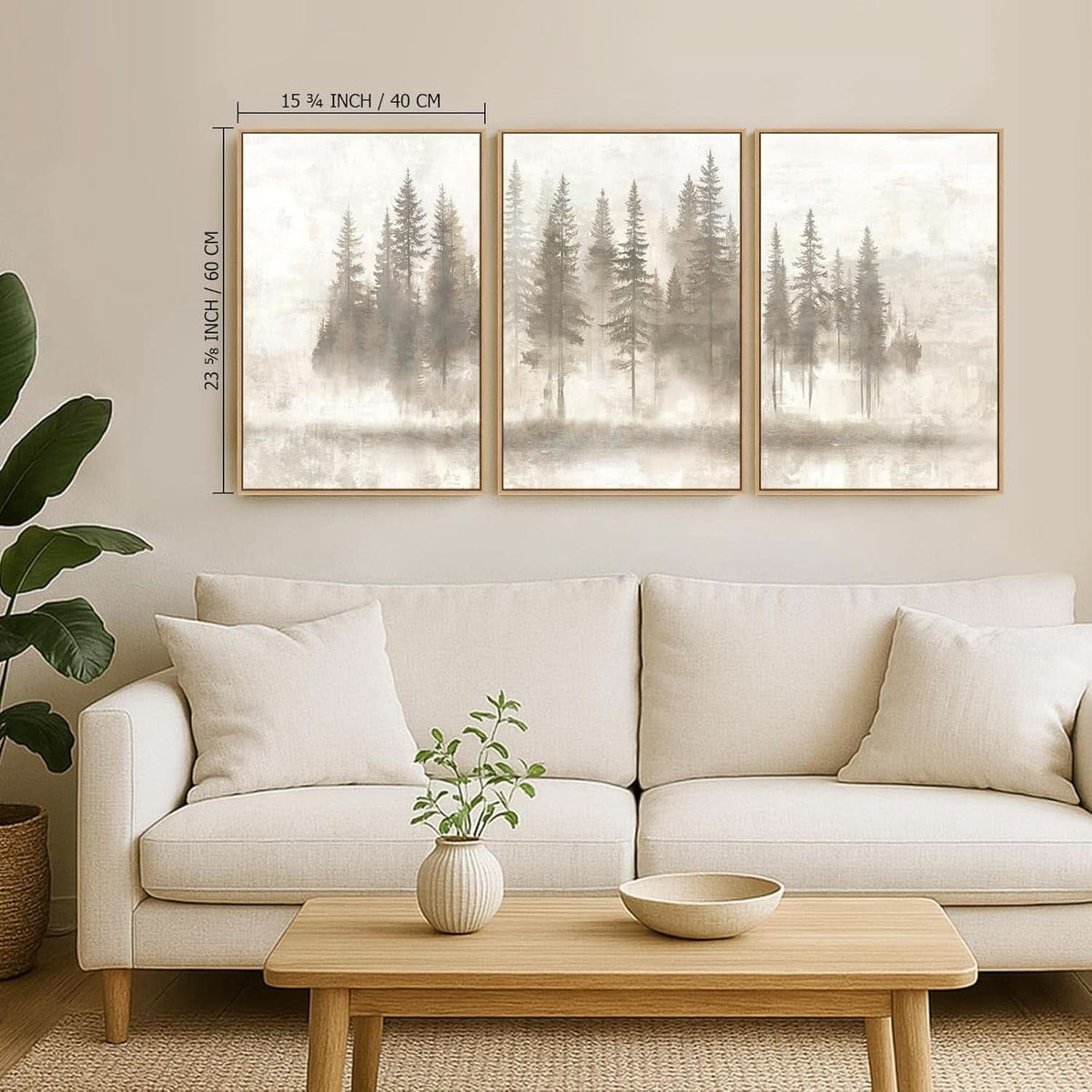Pine Tree Landscape Wall Art 16x24 Framed Gray Neutral Canvas – image 2
