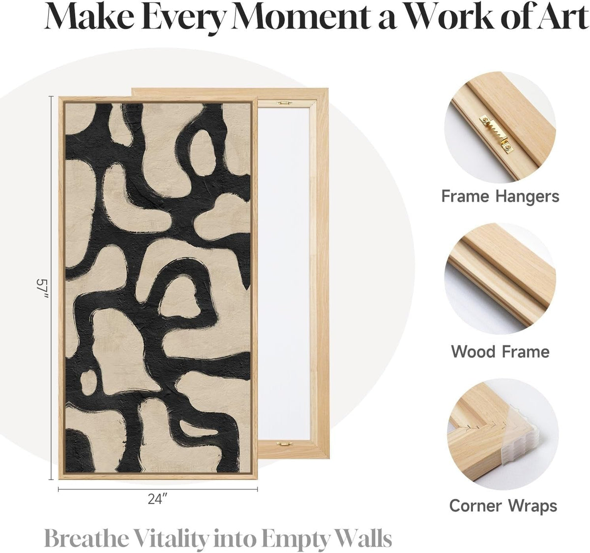Modernist Abstract Wall Art 30x60 Framed Beige for Living Room – image 6