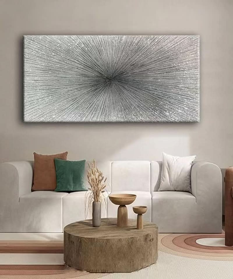 Textured Abstract Wall Art 24x48 Hand-Painted Silver Canvas – image 2