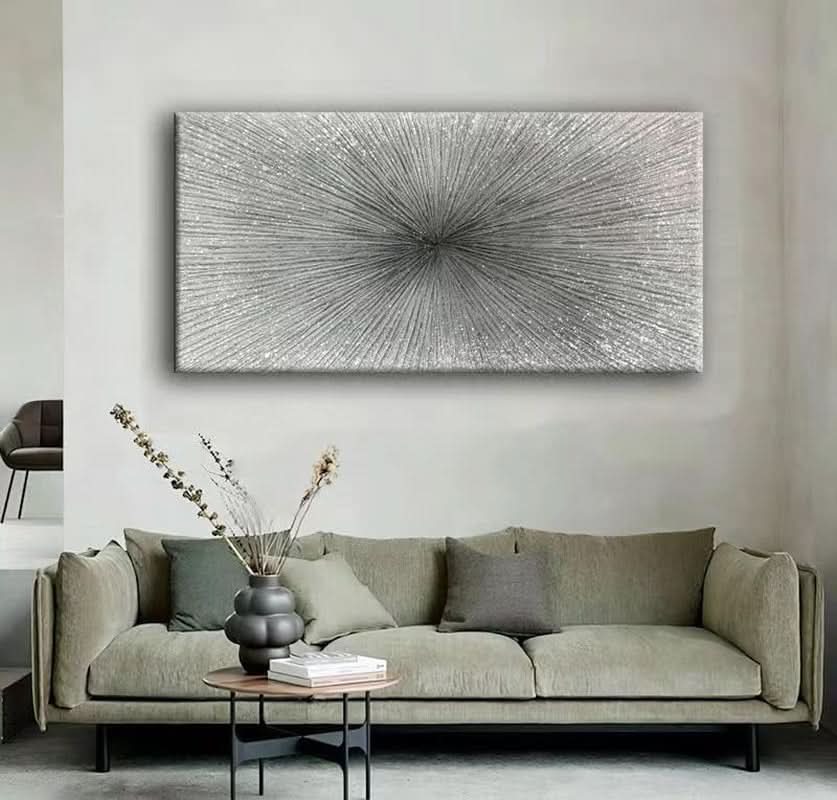 Textured Abstract Wall Art 24x48 Hand-Painted Silver Canvas – image 4