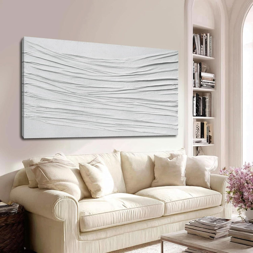 Textured Abstract Wall Art 24x48 Hand-Painted White Canvas – image 7