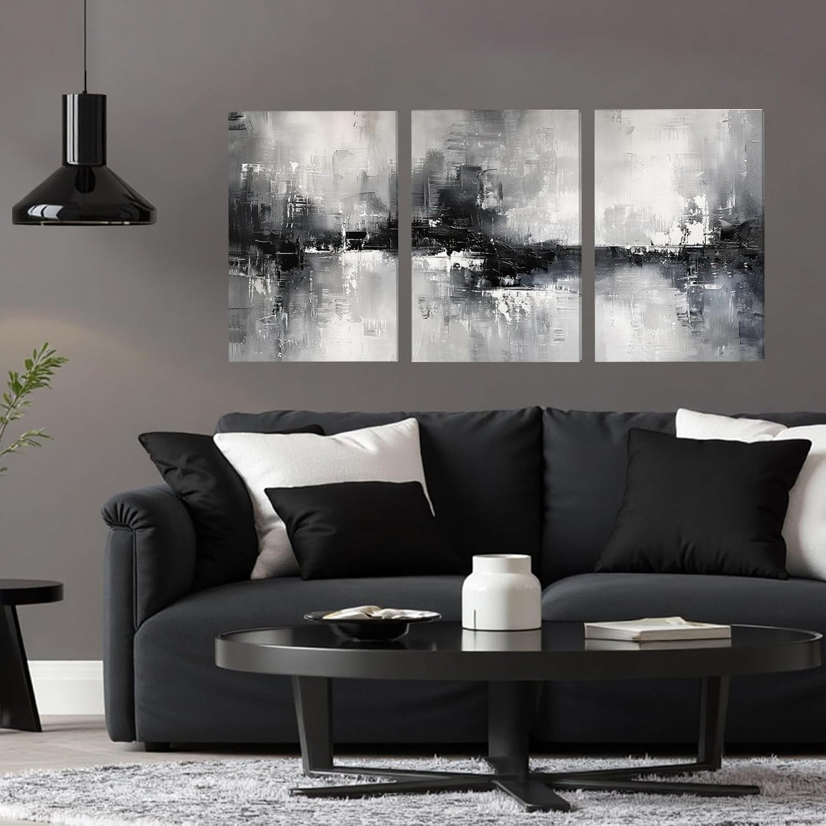 Triptych Black and White Abstract Wall Art Set of 3 Canvas, 16x24 in – image 2