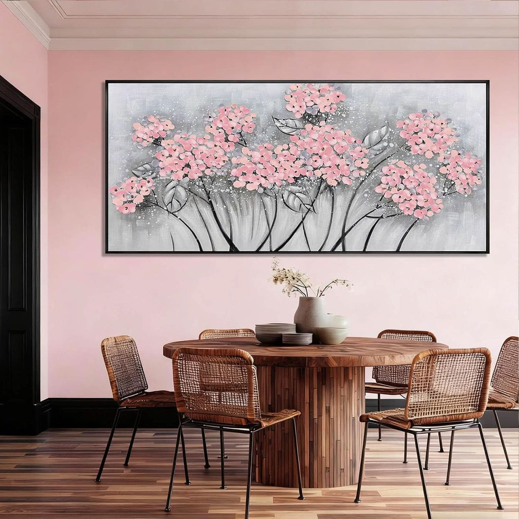 Floral Wall Art 32x70 Hand-Painted Pink Canvas for Living Room – image 4