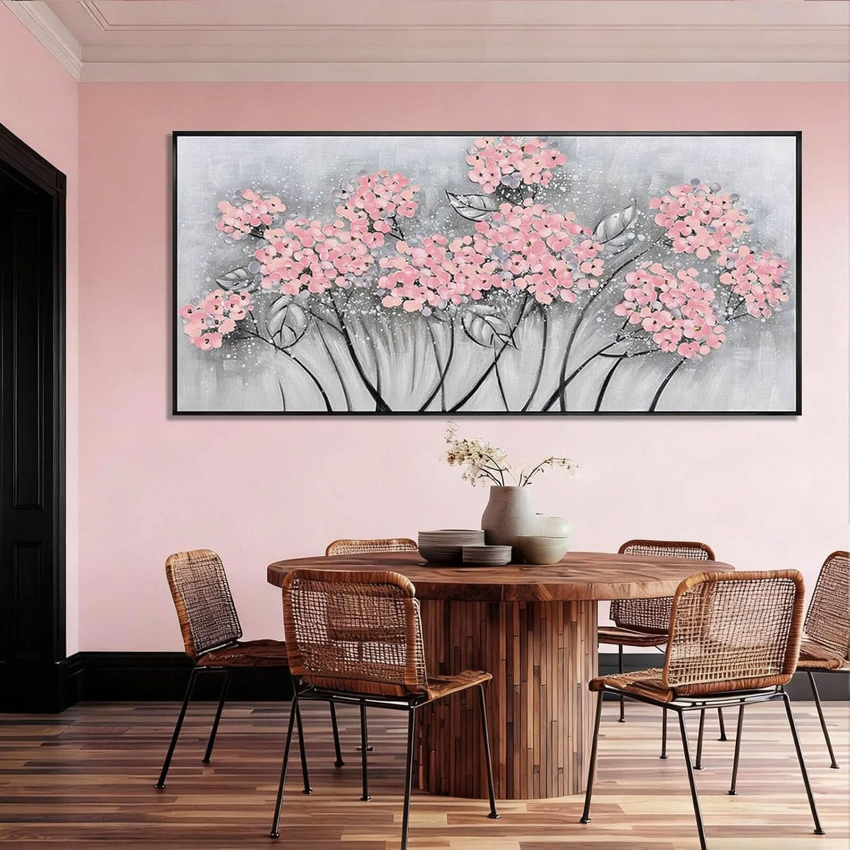 Floral Wall Art 32x70 Hand-Painted Pink Canvas for Living Room – image 4