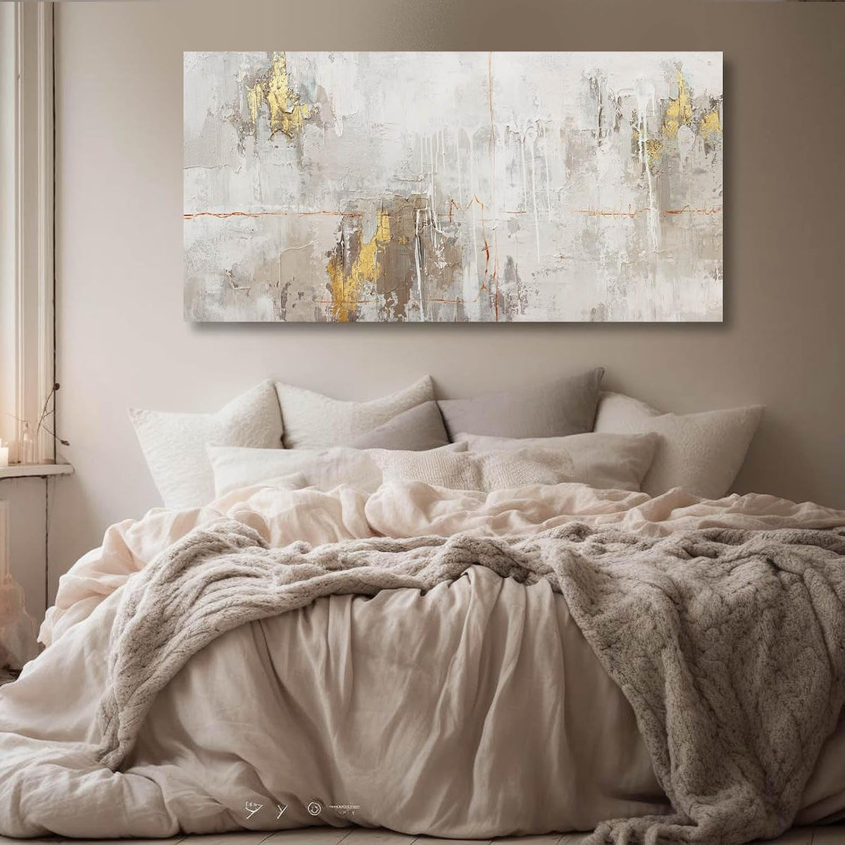 Textured Abstract Wall Art 24x48 White Canvas for Living Room – image 3
