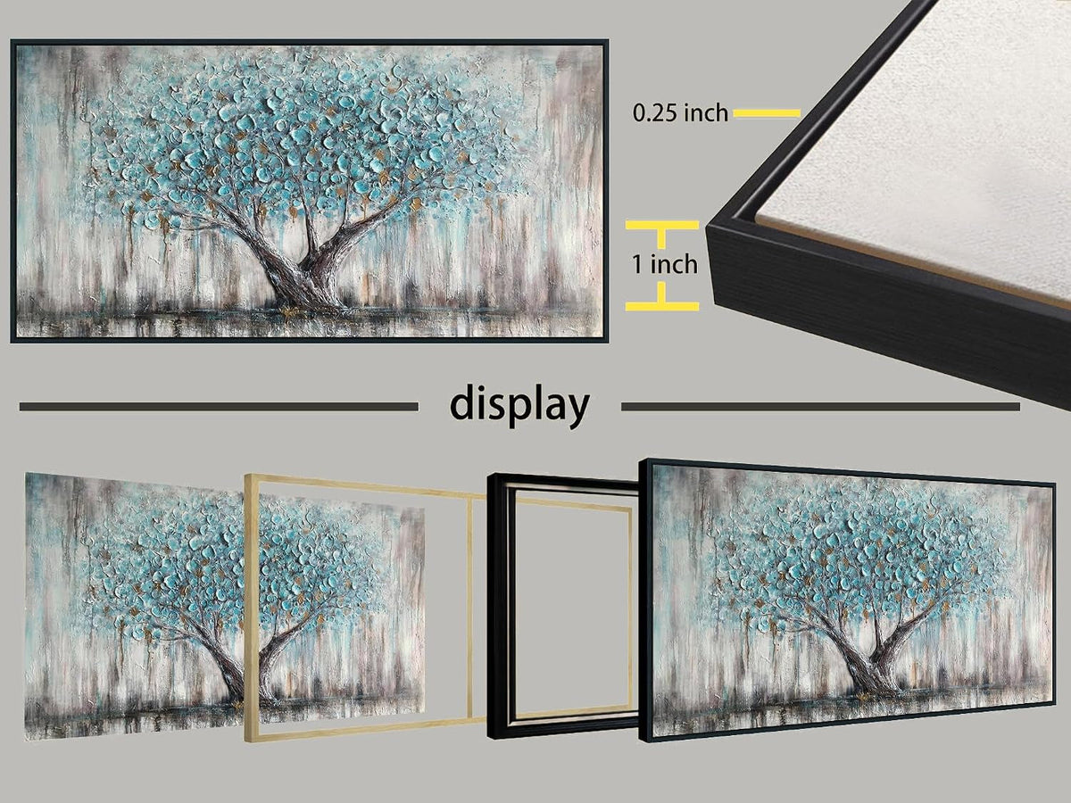 Tree of Life Landscape Wall Art 58x29 Framed Teal Canvas – image 7