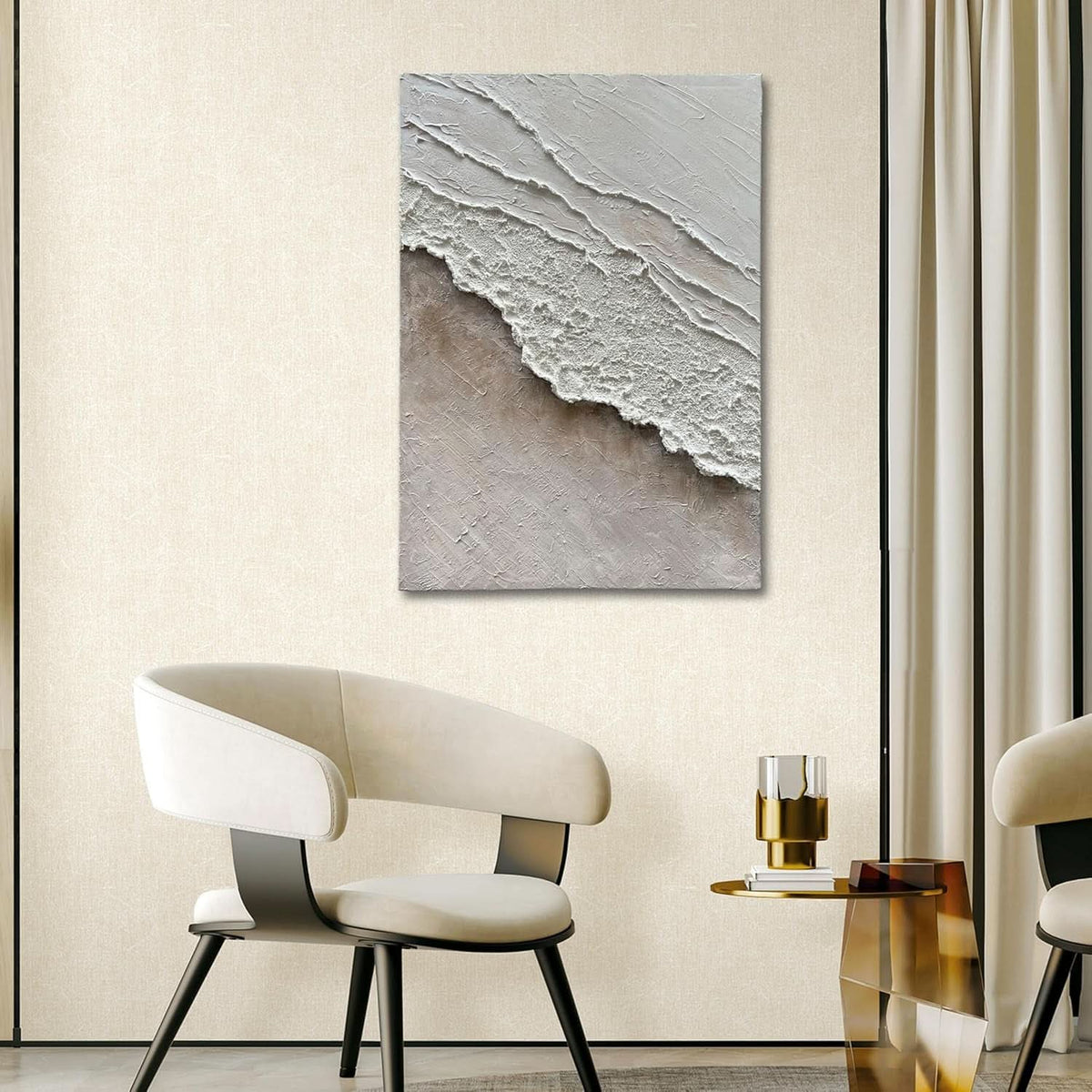 Gradient Abstract Wall Art 40x28 Hand-Painted White Brown – image 6