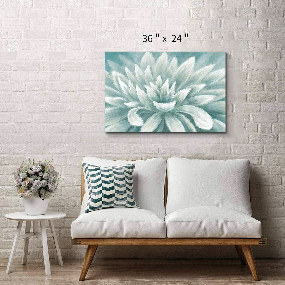Seafoam Abstract Floral Wall Art 36x24 Green Canvas – image 4