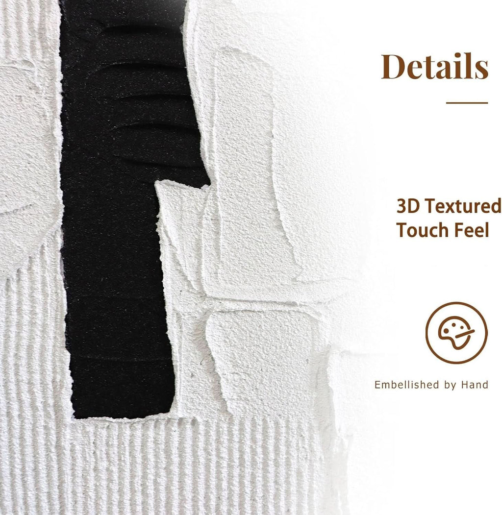 Textured Black and White Wall Art Hand-Painted Framed Canvas – image 3