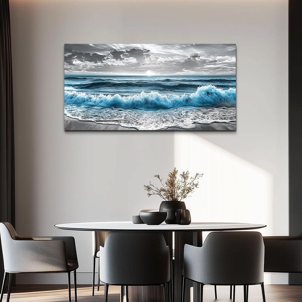 Seascape Black and White Coastal Wall Art 20x40 Canvas – image 6