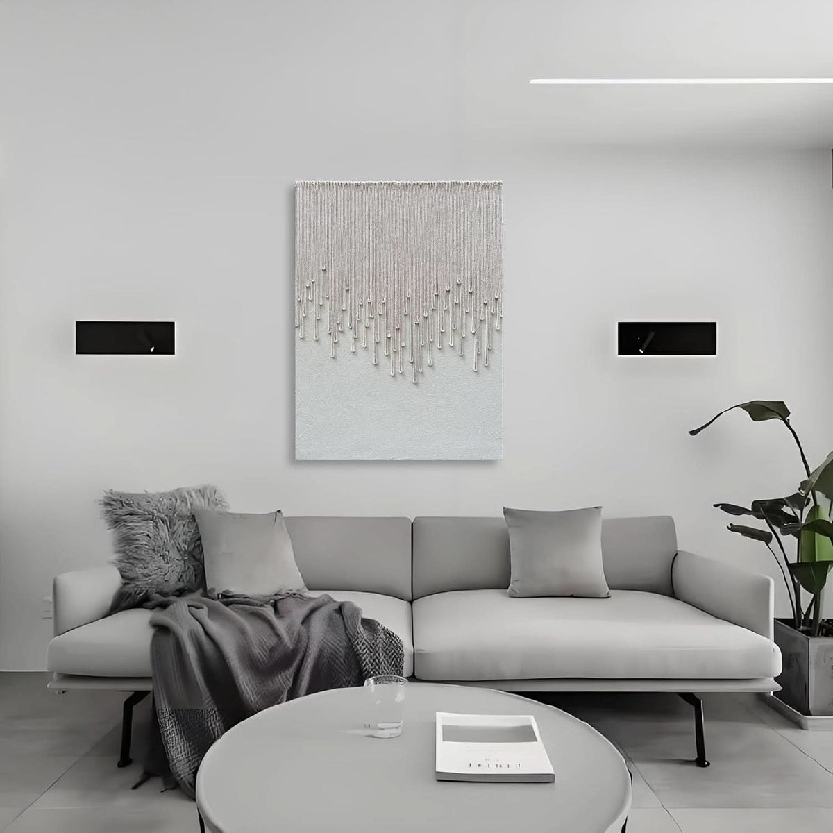 Abstract Wall Art 40x28 Hand-Painted White for Living Room – image 4