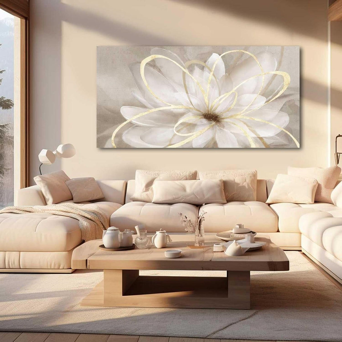 Delicate Floral Wall Art 24x48 Framed Gold Canvas for Living Room – image 2