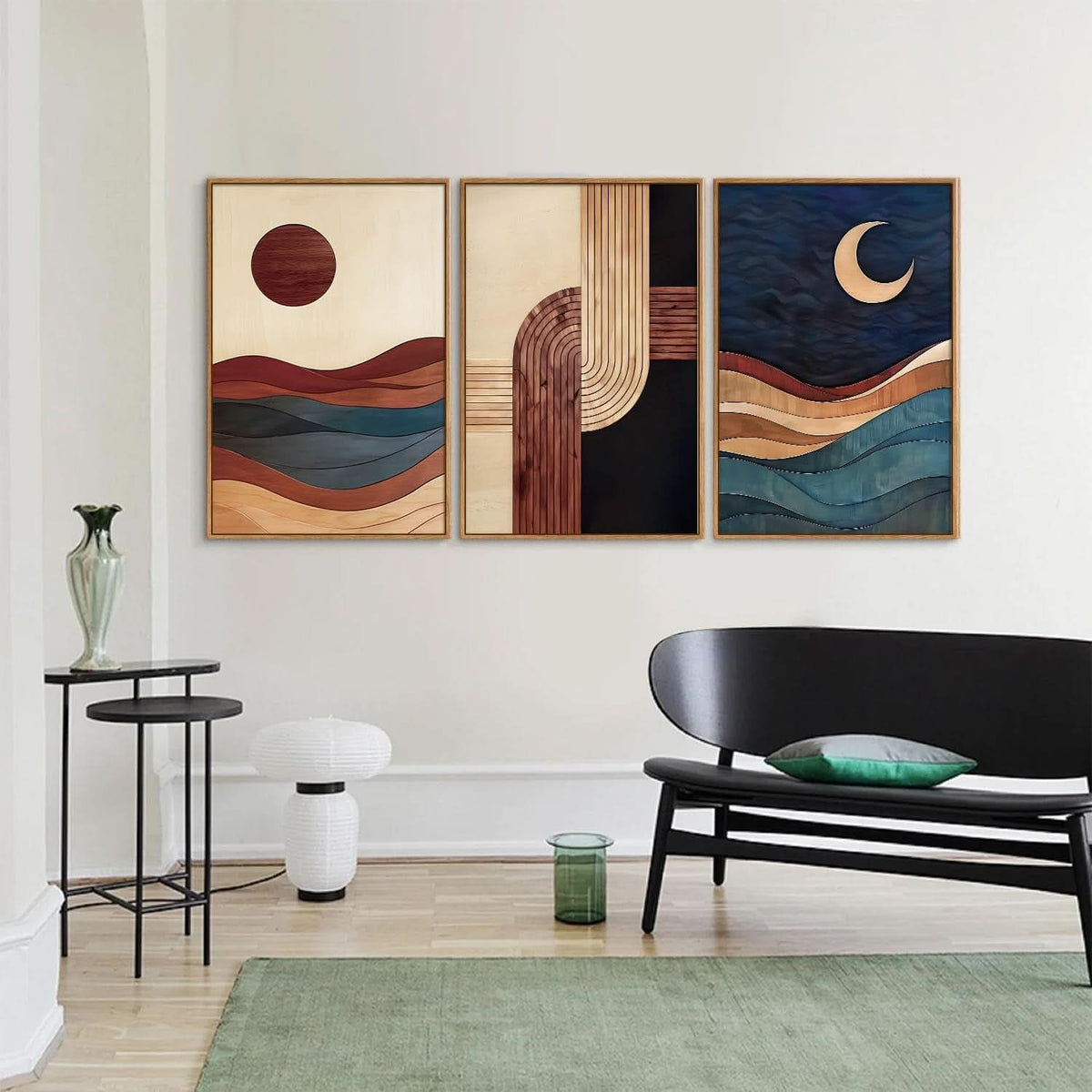 Three-Panel Abstract Wall Art Set of 3 Framed Beige Canvas, 16x24 in – image 5