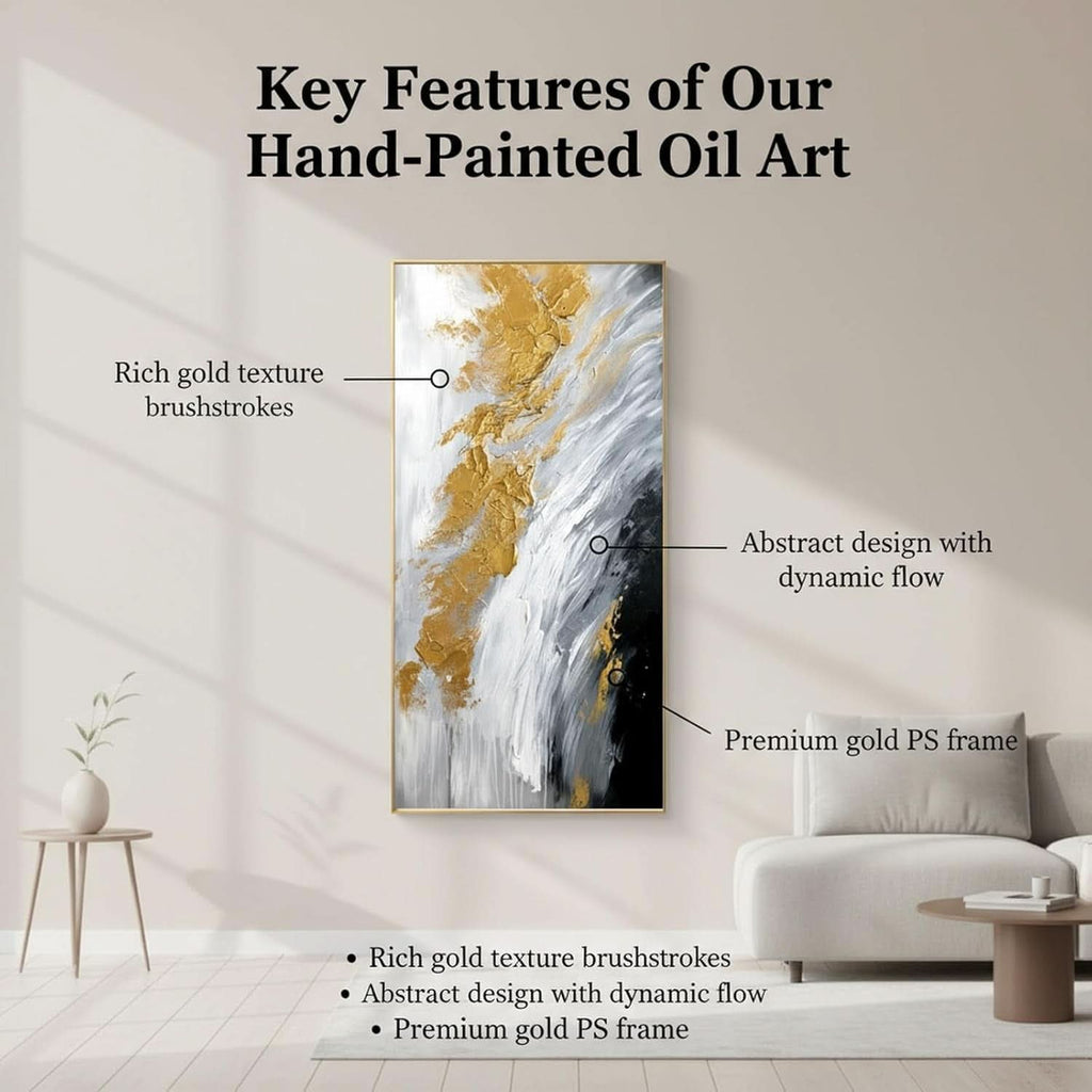 Black and White Abstract Wall Art 24x48 Hand-Painted – image 7