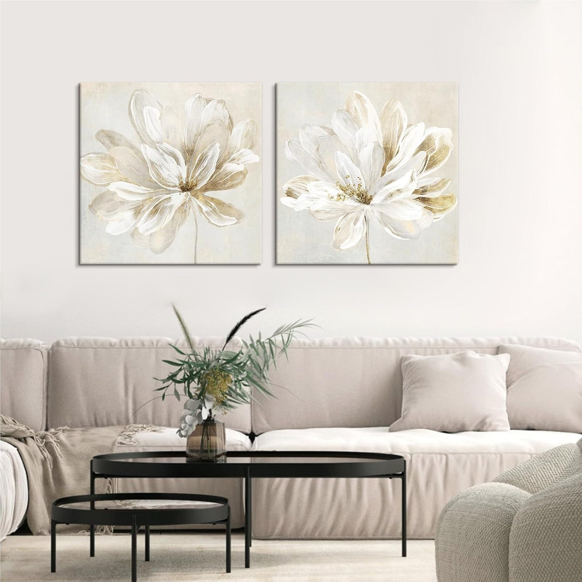 Poster Floral Wall Art 24x24 Gold Beige Canvas for Living Room – image 4