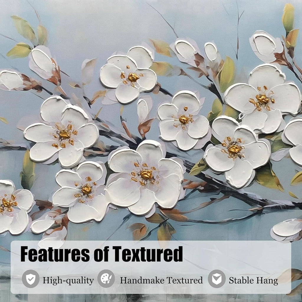 Textured Floral Wall Art 40x20 Hand-Painted White for Living Room – image 3