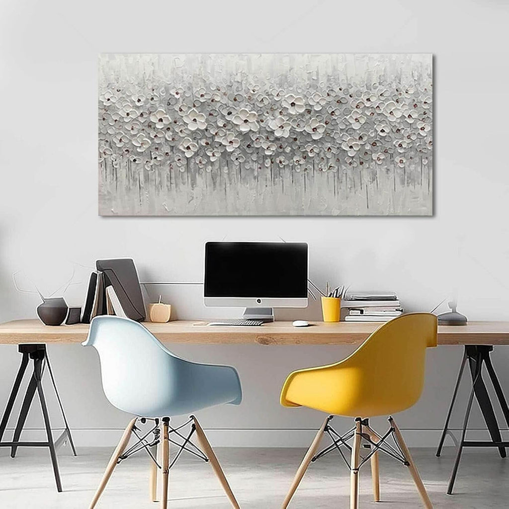 Flower Floral Wall Art 24x48 Framed White Canvas for Living Room – image 5