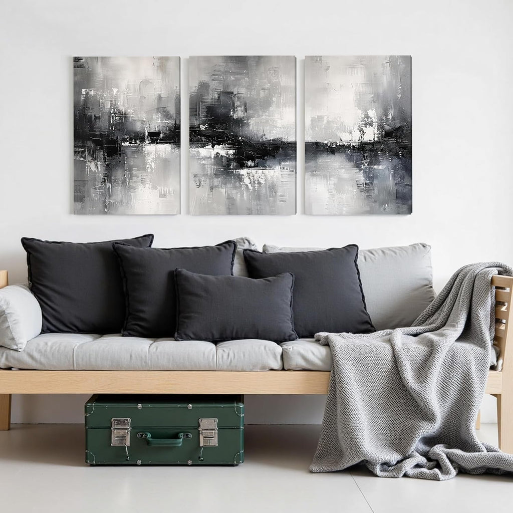 Triptych Black and White Abstract Wall Art Set of 3 Canvas, 16x24 in – image 3