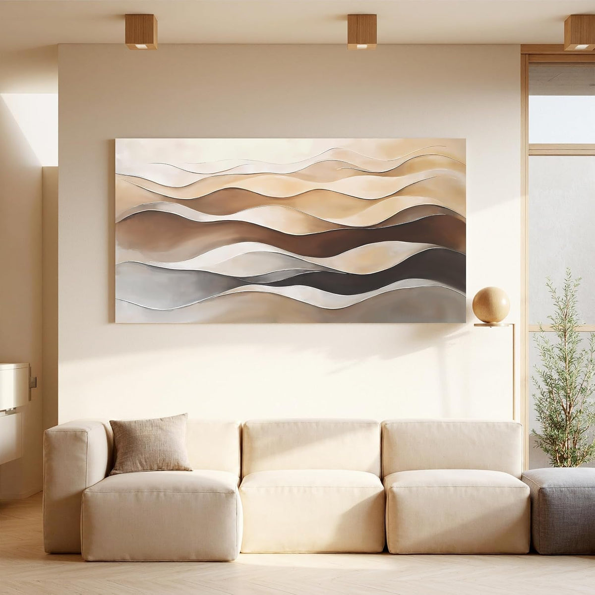 Abstract Wall Art 20x40 White Brown Canvas for Living Room – image 5