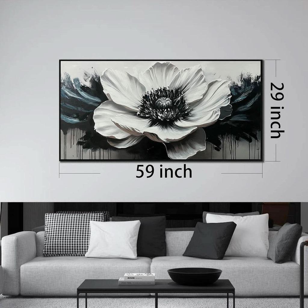 Black and White Floral Wall Art 59x29 Hand-Painted Canvas – image 7