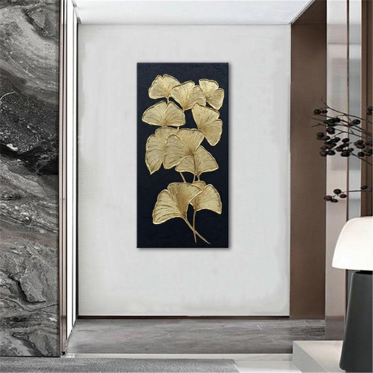 Ginkgo Gold Wall Art Hand-Painted Canvas for Living Room – image 4