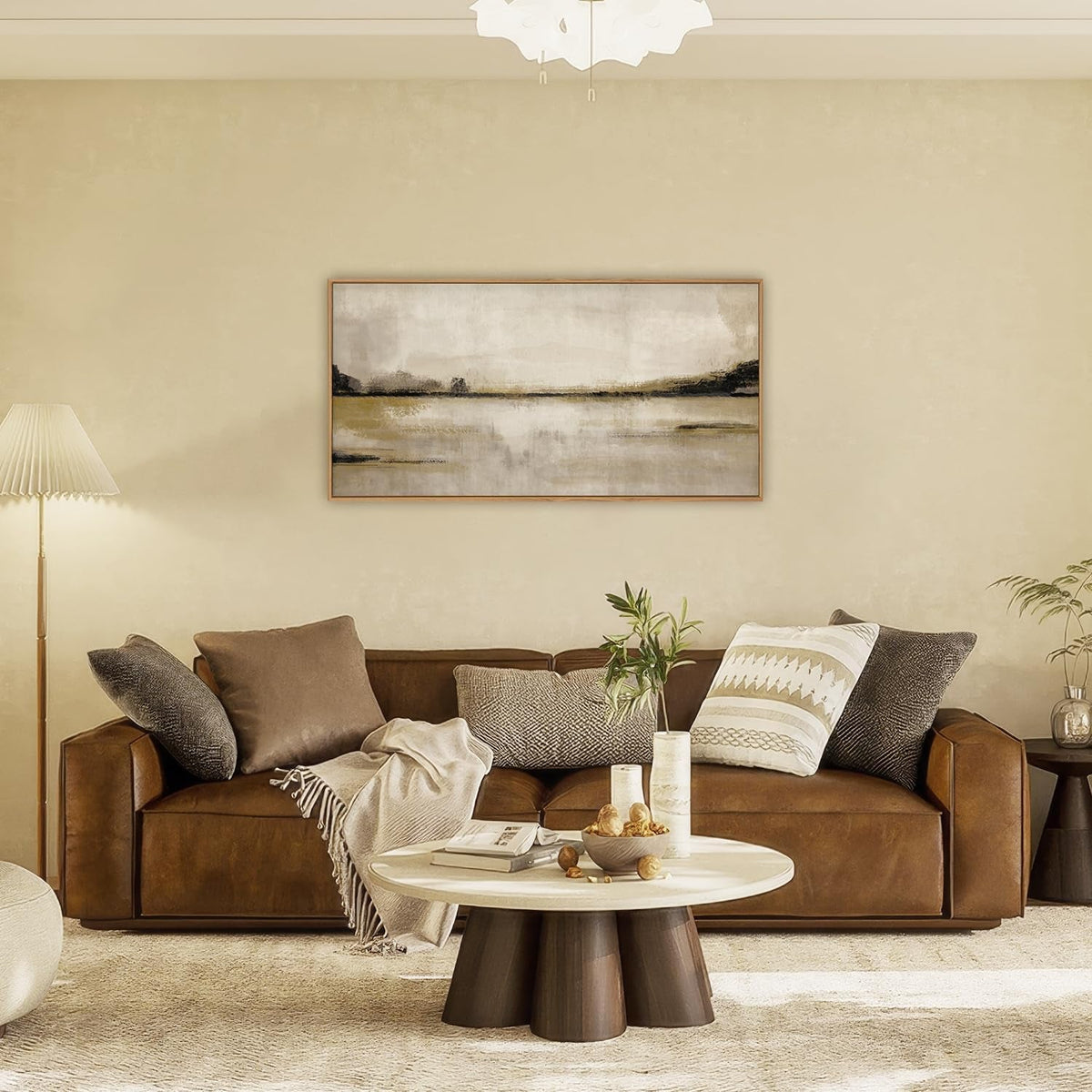 Landscape Wall Art 40x20 Framed Neutral Canvas for Living Room – image 2