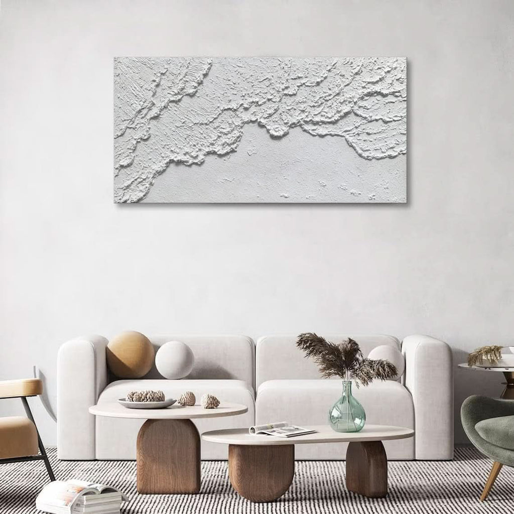 Oceanic Wave Textured Coastal Wall Art 48x24 Hand-Painted White – image 9