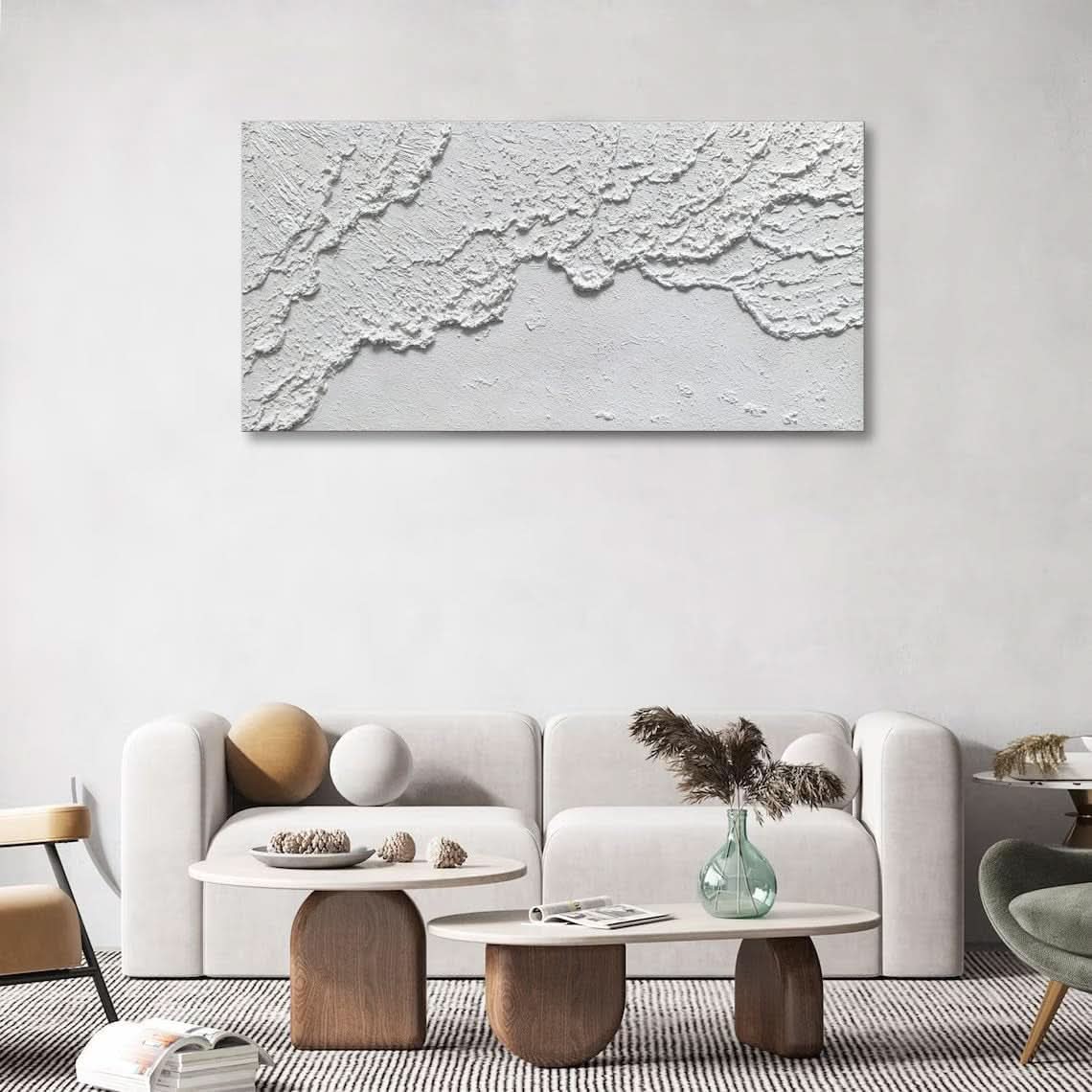 Oceanic Wave Textured Coastal Wall Art 48x24 Hand-Painted White – image 9